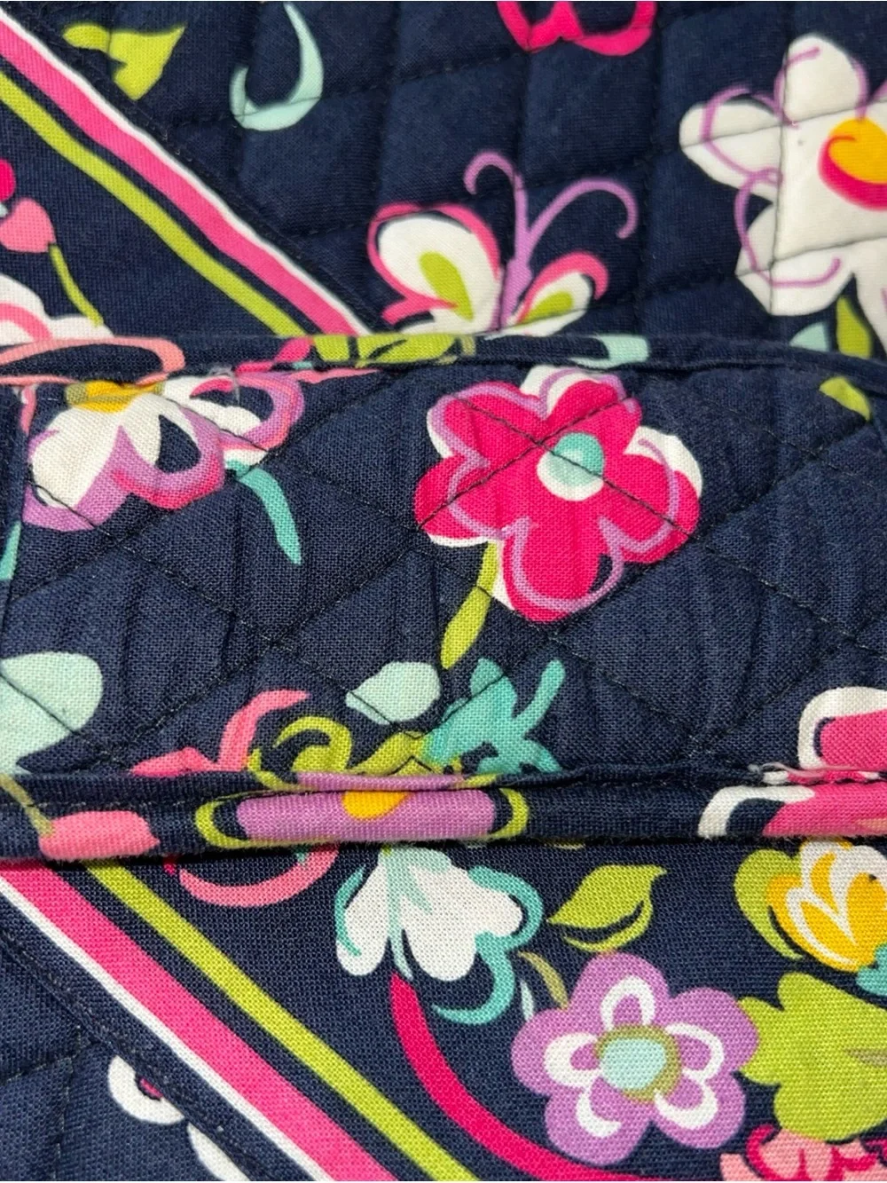 Vera Bradley Navy Floral Quilted Crossbody Bag with Pink & Green Accents